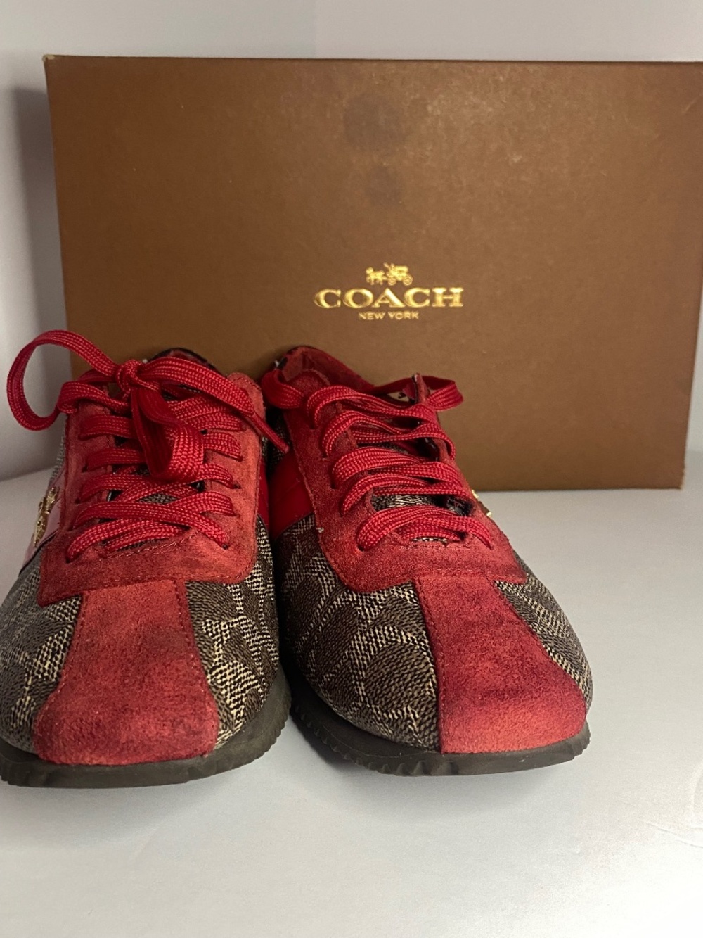 Coach Ivy Signature Sneakers Womens 7.5M Black True Red Q7717 A00249